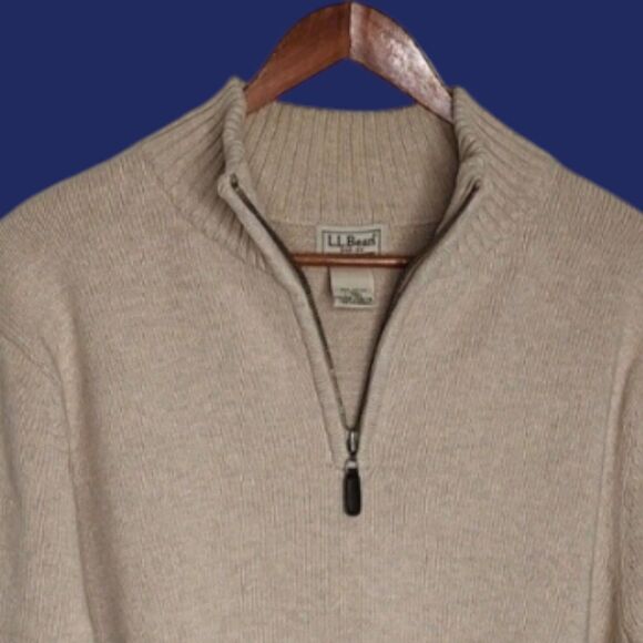 Vintage LL Bean Men's Size Large Beige Heavy Knit  1/4 Zip Pullover Warm Sweater - Picture 3 of 10